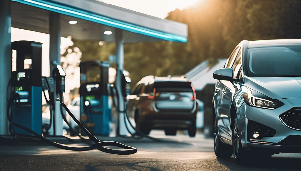 hybrid vehicles at gas station