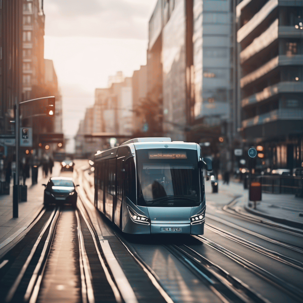 intelligent transport system in city street with bus and cars