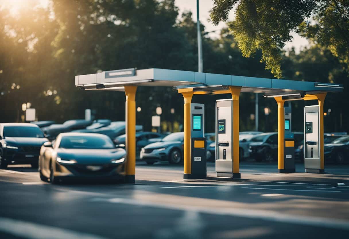 A toll booth surrounded by blockchain technology, with cars passing through seamlessly